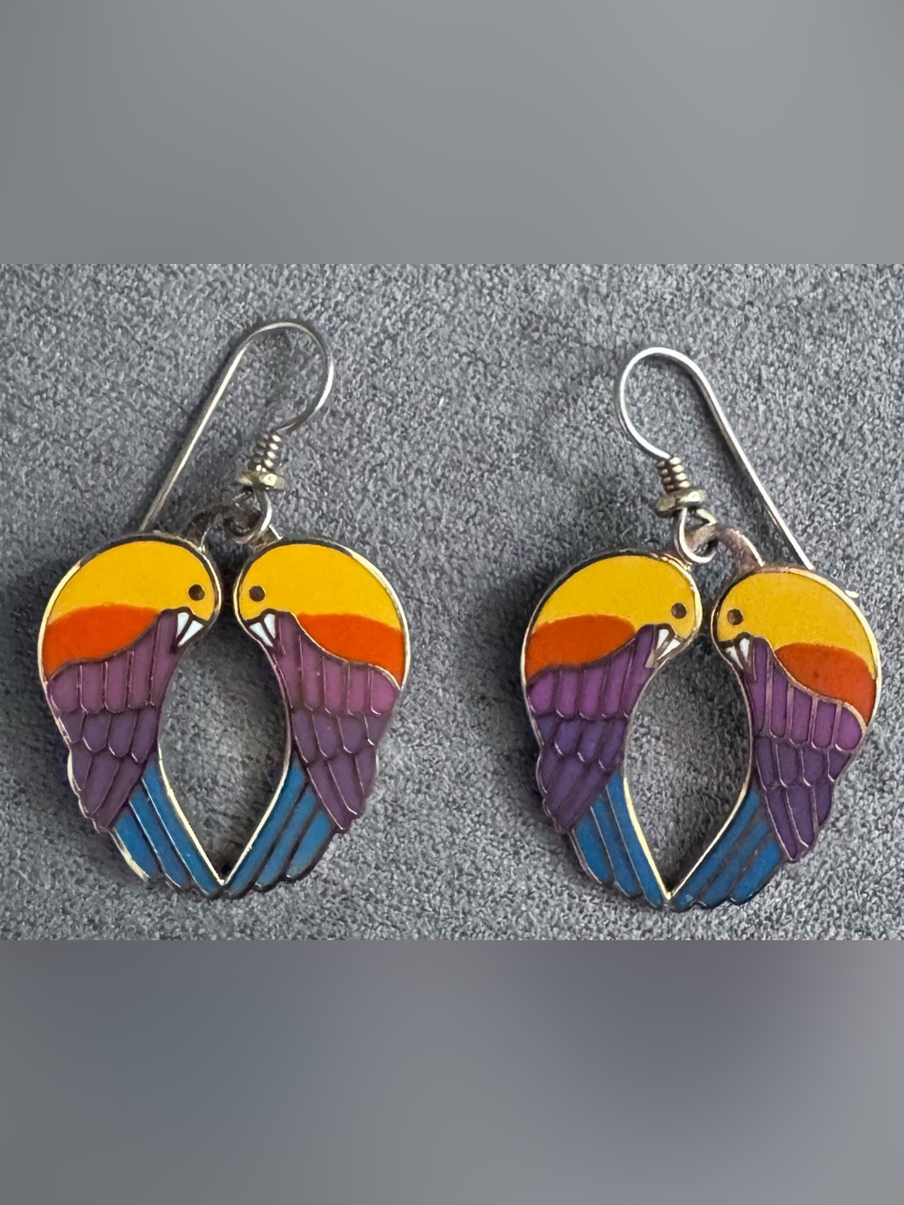 Laurel Burch “Song Sparrows” Drop Earrings – Yellow, Orange, Purple, Blue